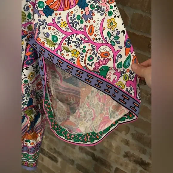 NWOT trina Turk caftan tunic beach swimsuit coverup lace up paisley pattern s XS - Picture 8 of 13